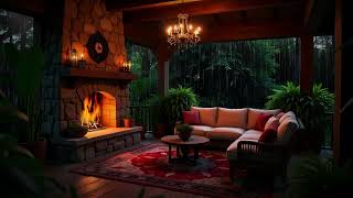 Cozy Patio Fireplace Ambience with Relaxing Rain Sounds | Unwind and Relax  #fireplaceambience