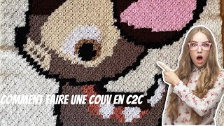 comment faire une couverture en C2C avec un motif au crochet