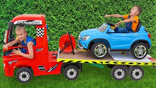 Niki ride on tow truck and play selling toy cars for kids