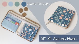 How to sew a zip around wallet | diy fabric bifold wallet | bifold wallet with coin pocket