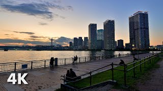 日が暮れていく東京の美しい湾岸エリア「豊洲」を歩く【4K】