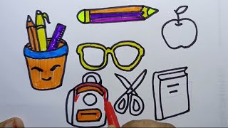 How to Draw & Color Cute Back to School Accessories | Easy Drawing Tutorial for Kids & Beginners