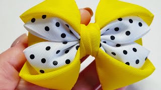 DIY/Яркие весенние бантики/ Бантики из репсовой ленты 4 см/Ribbon bow