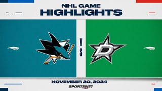 NHL Highlights | Sharks vs. Stars - November 20th, 2024