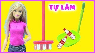 Hướng Dẫn Làm Chổi Quét Nhà Mini- Làm Đồ Hốt Rác Cho Búp Bê - Làm Slime Glitter Kit ( Chị Bí Đỏ)