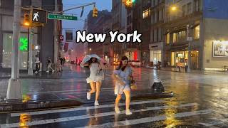 Night Rain Walk New York - Umbrella Rainfall And Street Sounds NYC